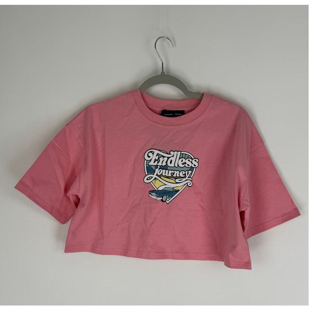 Astro Stuffs Endless Journey Cropped Tee Pink Womens Small New T Shirt Cotton
